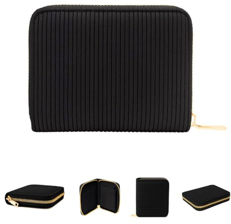 MillyMilk® Kord Geldbeutel Fondo – Mini Portemonnaie für Frauen – Pastellfarbene Stoff Geldbörse aus Cord für Damen klein – Damenbörse für Karten, Münzen & Scheine - Kompakt & formstabil (SCHWARZ)