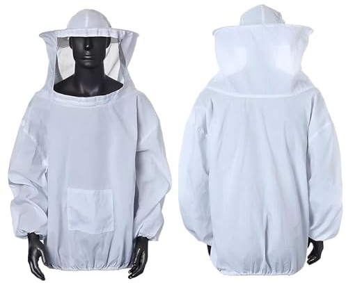 Norhogo Chaqueta fina de apicultura con sombrero, ropa de apicultura, chaqueta profesional de apicultura con sombrero de apicultor, traje de apicultor blanco para hombres y mujeres, algodón blanco
