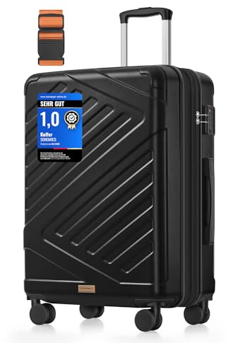 SONGMICS Maleta Rígida de Viaje, Equipaje de Viaje, Candado TSA, Correa Incluida, ABS, 4 Ruedas Dobles, Expandible, L, 65 x 45 x 25 cm, Negro Tinta RLP002B101