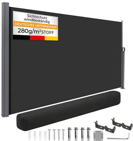 HOMEDEMO Alu-Seitenmarkise ausziehbar, 200x350+20 cm Anthrazit, Sichtschutz Sonnenschutz Markise, Windschutz Wasserdicht Seitenzugmarkise, Seitenrollo für Balkon, Terrasse, Garten