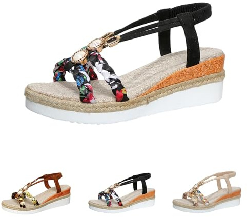 Generico Kvinnor Lätta Sommarplatta Sandaler Skor Mode Öppen tå Halkfria Tofflor Strass Smycken Strand Flip Flops Casual Elegant Platt Bekväma Sandaler Ortopediska Strandkläder, Svart, 37 EU