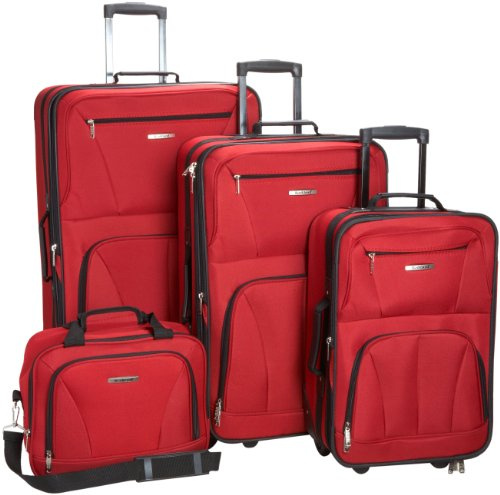Rockland Set med resväskor med mjuka sidor, stående, Röd, 4-Piece Set (14/19/24/28)