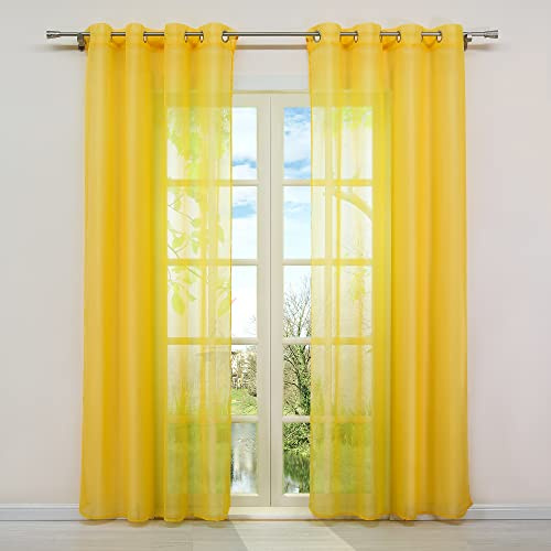 HongYa 1er-Pack Uni Voile Gardine Transparenter Vorhang Schal mit Ösen H/B 245/140 cm Sonnengelb