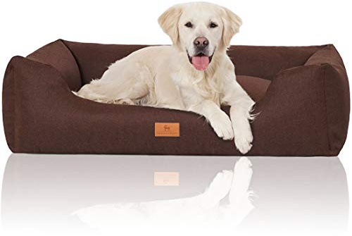 Knuffelwuff Hundebett Lotte aus Velours mit feinem Handwebcharakter XL 105 x 75cm Braun - abnehmbarer Bezug - waschbar - für große, mittelgroße und kleine Hunde