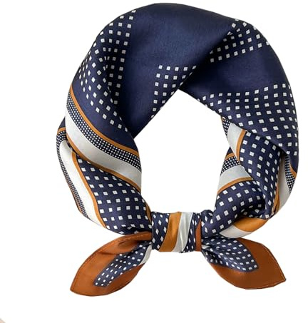 ANDANTINO 100% Real Mulberry Silk Scarf -21'' x 21''- Lightweight Neckerchief –Women Men Small Square Digital Printed Scarves, Blue&brown, Medium