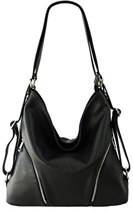 SH Leder 2in1 Handtasche Rucksack Damen Schultertasche Daypack CityRucksack aus Echt genarbt Leder (B 35cm x H 34cm xT 12cm) Sara G689