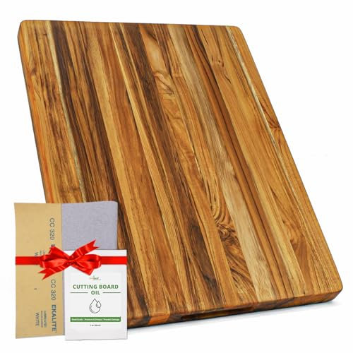 BEEFURNI Schneidebrett aus Teakholz mit Handgriff (M, 50,8 x 38,1 x 3,2 cm), große Schneidebretter aus Holz für Küche, wendbarer Metzgerblock, Weihnachtsgeschenke, 1 Jahr Herstellergarantie