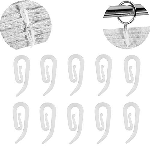 White Plastic Curtain Hooks for Door,Window Curtain Header Tape Drapery Hooks 100 Pack 2.8x1.2cm