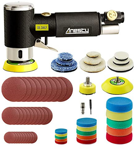 Air Orbital Sander, Mini Dual Action Random Orbit Sander Pneumatic Polisher Sets with 1 2'' 3'' Polishing Pads & Buffing Pads for Detail Sanding Polishing