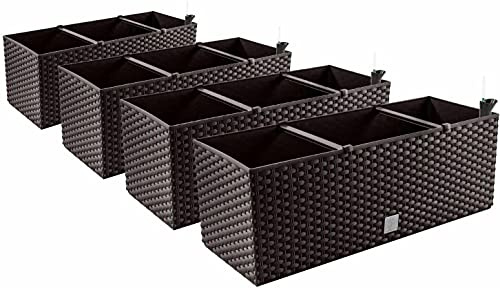 4 x blomlåda blomkruka rottingutseende – 60 x 25 x 24 cm – planteringskruka bevattningssystem balkonglåda planteringslådor, umbra