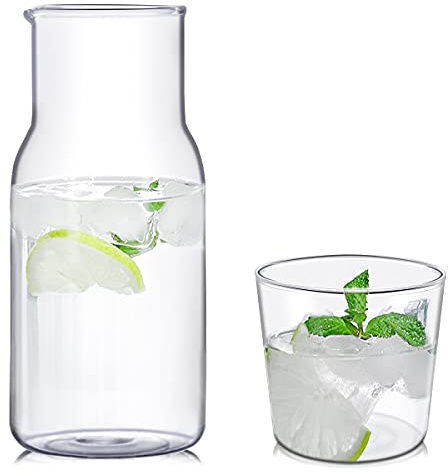DOEROD DD Bedside Carafe Night Water Carafe Glass Set with Tumbler Glass | Bathroom Mouth Washer Dispenser, Bedroom Nightstand Drink, Home Office, 17oz 500ml