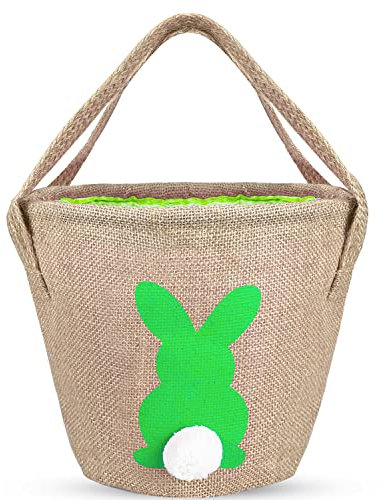 Leesgel Easter Basket for Kids Easter Eggs Hunt Games, Easter Baskets Empty Decorations Bag Bucket Tote for Children Boys Girls Easter Games Party Supplies Favour - Green