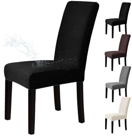 Dubest Stuhlhussen 4er Set,Stretch Stuhlüberzug Waschbar Stuhlbezug Elastische Abnehmbarer Stuhl Bezug Schutz für Bankett Hotel Hochzeit Party Esszimmer Restaurant Küche Deko(Schwarz)