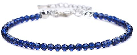 JIAREN Edelstein Armband, 3 Mm Facettiertes Naturstein-Perlenarmband Kleiner Saphir-Edelstein Freundschaftsarmband Verstellbarer Charme Chakra-Armbänder Glücksgeschenk Für Frauen Und Männer