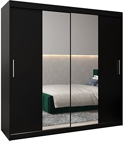 MEBLE KRYSPOL Kleiderschrank mit Spiegel Tokyo 1 - Garderobenschrank - Schrank Schlafzimmer - Mehrzweckschrank Zwei Schiebetüren - Regalen - Flur Möbel - Kleiderstange Schrank - Allzweckschrank