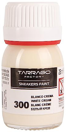 Pintura para zapatos Tarrago Cream White 300, bote de 25 ml, con pincel y esponja, para piel lisa, polipiel o lona