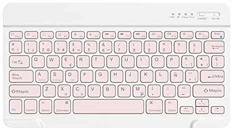 HZD Teclado Bluetooth Español, Light Teclado Inalámbrico Portátil, QWERTY