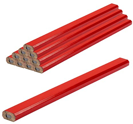 Jagowa 10 lápices de carpintero planos de madera HB de 175 mm, lápices de carpintero profesionales para carpintería, dibujo, marcado, construcción, rojo