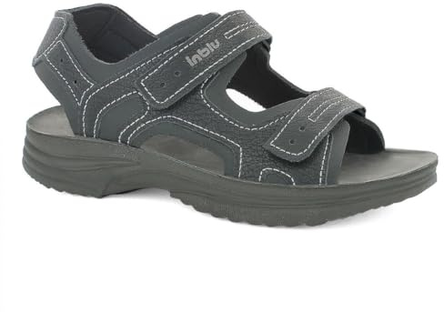 inblu Sommarsandaler för män Sport Sandaler i äkta läder vadderad bekväm kardborrestängning justerbar, Svart, 45 EU