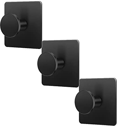 Schwarz Klebehaken Edelstahl Wandhaken 3 Stück Selbstklebend Handtuchhaken Ohne Bohren Rostfrei Küche und Badezimmer