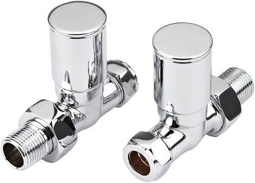 iBathUK EdgeLine Straight Round Radiator Valve Pair, Plated Brass Radiator Valves, Clip-On Install, Anti-Scald Design, Bathroom Radiator Valves Chrome for Towel & Designer Radiators in Chrome, 15mm
