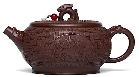 SILINE Zisha - Tetera de arcilla china Yixing hecha a mano de 9.6 onzas, infuse Brew Kung Fu hojas sueltas (conejo de la suerte, arcilla púrpura Zini)