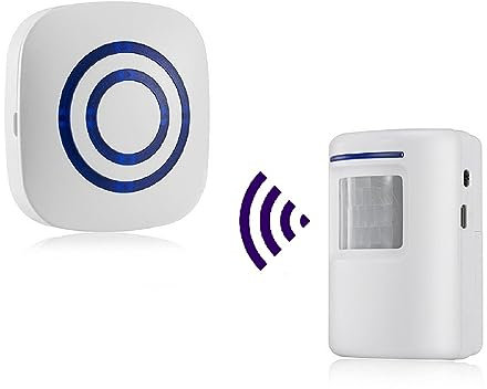 HommyFine Home Security Motion Sensor Alarm Detector, Wireless Business Visitor Door Entry Chime Alart with PIR Motion Sensor Detector and Plug-in Receiver for Business Home Office