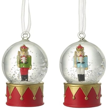 Heaven Sends Set of 2 Nutcracker Snow Globe Hanging Christmas Tree Decorations