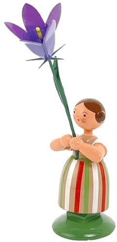 Seiffener Volkskunst Jan Legler | Wiesenblumenmädchen Blumenkinder | Handwerkskunst aus dem Erzgebirge | Holzfigur Frühlingsdeko | 12 cm | mit Wiesenglockenblume