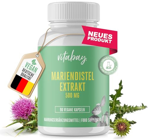 Vitabay Mariendistel Extrakt – 500 mg, 90 vegane Kapseln mit 80% Silymarin, laborgeprüft, ohne Zusatzstoffe