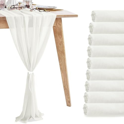 10 Stück Chiffon Tischläufer,Hochzeitstischläufer,Transparenter,Romantischer Tüll-Tischläufer für Weihnachten,Hochzeit, Brautparty,Babyparty,Geburtstagsfeier,Tischdekorationen (Weiss,300x 30cm)