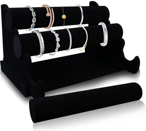 SUNOYA Présentoir à Bijoux en Velours Avec 3 Étages Amovibles pour Bracelets, Montres, Colliers (Noir)