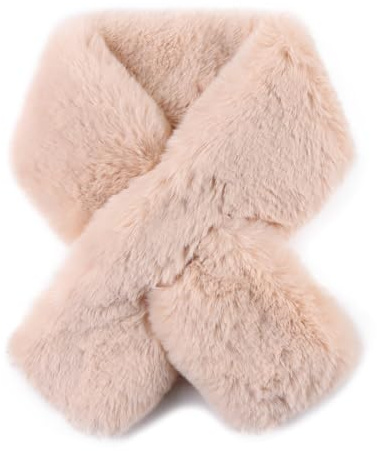 XIAOHAWANG Warm Winter Women Scarf Faux Fur Lady Neck Warmer Fleece Collar Scarf for Women (Beige)