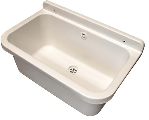 tecuro Ausgussbecken P55W, weiß, mit Ablaufgarnitur und Siphon, 18 Liter, 550x340x210 mm