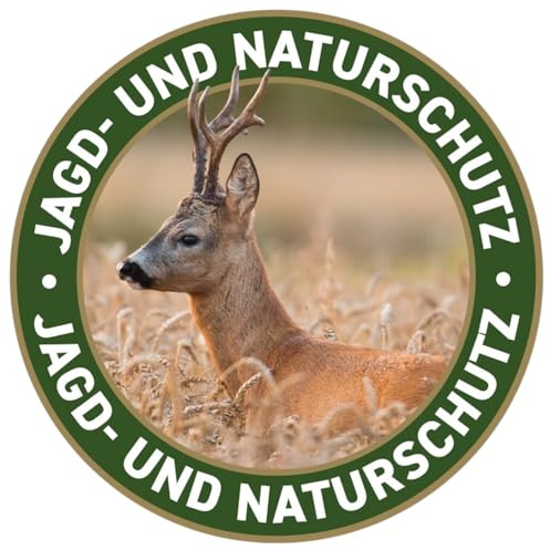 Jagd Aufkleber Premiumfolie Jagd- und Naturschutz Rehbock mit weißer Schrift Jäger Auto - Premiumaufkleber, UV- und witterungsbest., 7 Jahre Haltbarkeit im Außenbereich, Ø 10 cm - Made in Germany