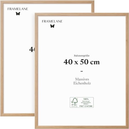 Framelane Bilderrahmen aus Eichenholz, 2er-Set, 40 x 50 cm, Eiche Natur | 2er-Set, 40x60, Natur, FSC-Eiche, Gehärtetes Glas, Passepartout, Wand und Tisch