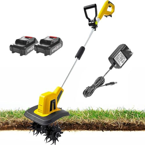 Motobineuse de jardin sans fil, avec 2 batteries rechargeables de 2 000 mAh et chargeur, largeur de travail de 22 cm, profondeur de labourage de 16 cm, motoculteur électrique pour jardin, parcelles