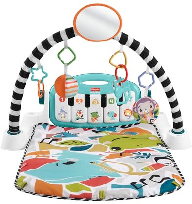 Fisher-Price Glow & Grow Gimnasio-piano pataditas, Alfombra de juego con animales y accesorios de aprendizaje con luces y sonidos, versión castellano, juguete regalo para bebés recién nacidos, HYH60