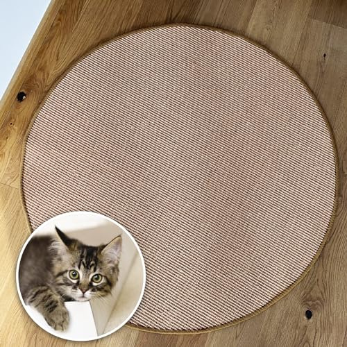 Floordirekt Katzen Kratzmatte rund 120cm Ø aus Natur Sisal Kratzteppich Kratzmöglichkeiten für Katzen Kratzmöbel für Wand oder Boden - robust & waschbar, Kork