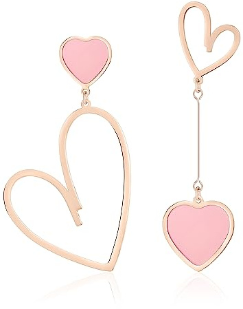 Linawe Boucles d'Oreilles en Forme de Cœur - Bijoux en Or Rose pour Femmes - Suspendues en Acier Inoxydable