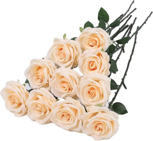12 rosas artificiales de seda, tallo largo y falso, ramo de boda realista, para casa, cumpleaños, fiesta, arreglo