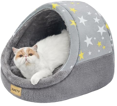 Jiupety Nettes Katzenhöhle große Katzen, Katzenhaus Katzenkorb, Katzenbett mit Anti-Rutsch Boden, Katzenkörbchen mit Waschbare Abnehmbare Kissen, L(48 cm x 43 cm x 41 cm), Gray