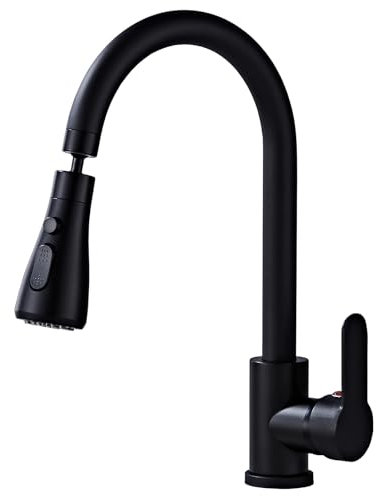 Kitchen Sink Taps Mixer with 3 Functions 360°Swivel Spray Head, NEWRAIN Single Handle Stainless Steel Kitchen Faucet, Matte Black