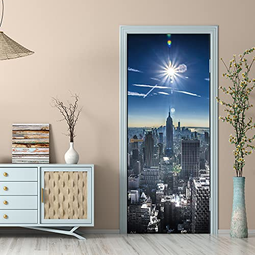 3D Türtapete 70x200 Türaufkleber Selbstklebend Türfolie Poster Fototapete Türbilder Türtattoos Wasserdichte Tür Stickers für Kinderzimmer Wohnzimmer Badezimmer New York City