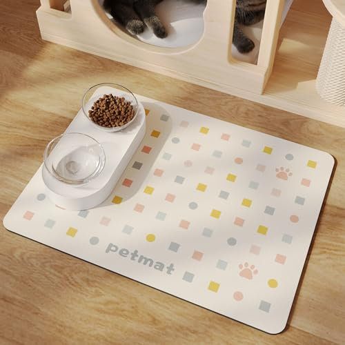 Hearda Futtermatte Hund Groß, Katzen Futternapf Unterlage rutschfest Saugfähig Napfunterlage Hund Unterlage Katzennapf Schnelltrocknend Futternapf Matte Haustier Futtermatte (50x70cm,Bunt)