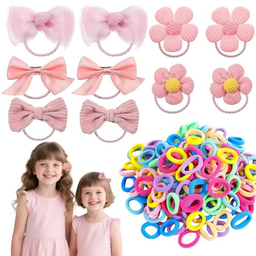 210 stycken färgglada hårgummin, hårsnoddar flickor liten mini med rosett, elastiskt hårband hästsvans hållare hårtillbehör tunt hårband rosa pastell barn scrunchies hårsnodd