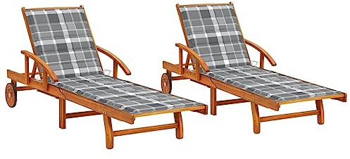 LAPOOH Sonnenliegen 2 STK. mit Auflagen Massivholz Akazie, Gartenliege, Liegestuhl, Sonnenstuhl, Sonneninsel Outdoor, Liegen, Gartenmöbel, Bäderliege, Relaxliege - 3077344