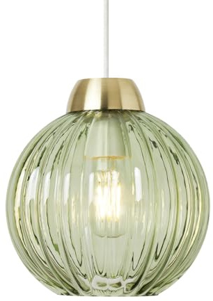 Litecraft Clara Light Shade Glass Ribbed Easy Fit Lampshade (Green Tint)