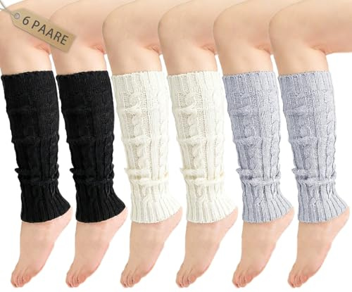 Taechalingo 6 Paare Damen Langer Beinwärmer,Beinwärmer Damen,Warme Beinstulpen Strick,Langer Stulpen Aus Wollstrick,Winterstiefelmanschetten Warme Kniewärmer,Knöchelwärmer,in Einheitsgröße