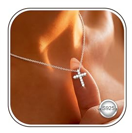 Dochais Argent Sterling 925 Collier Femme avec Petite Croix Pendente Petite Délicate Revêtue en Or 18K/Argent Collier Croix Mignonne Religieuse Minimaliste Cadeau, 46cm (41+5)